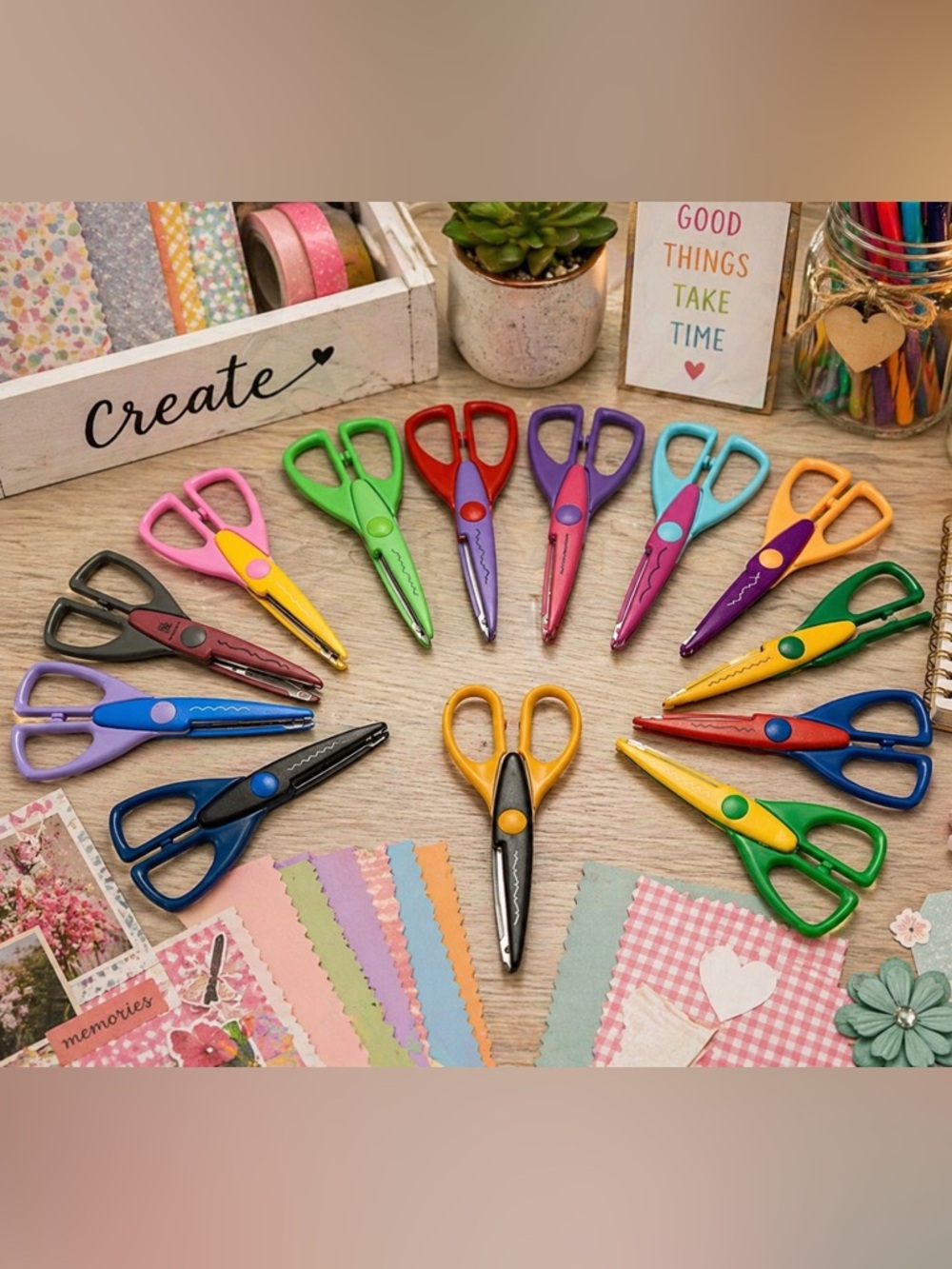Colorful Craft Scissors Set | Decorative Edge Scrapbook Shears Bundle | 13 Piece